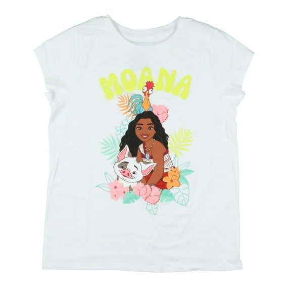 Disney Moana 2 Girls' T-Shirt Hei Hei and Pua Floral Design Kids Tee