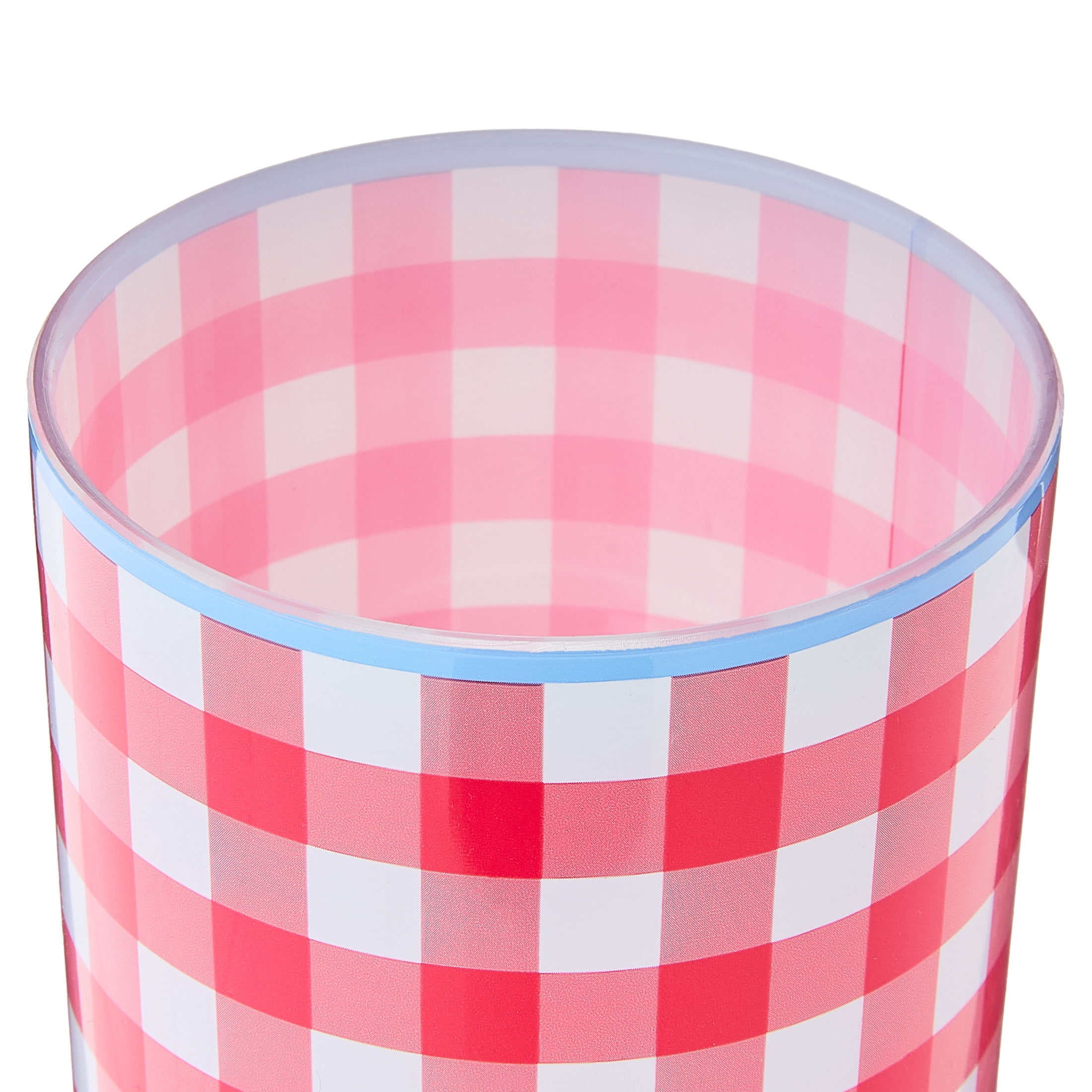 Sheila Bridges Philadelphia Red Gingham Lowball Tumblers, 4 Count