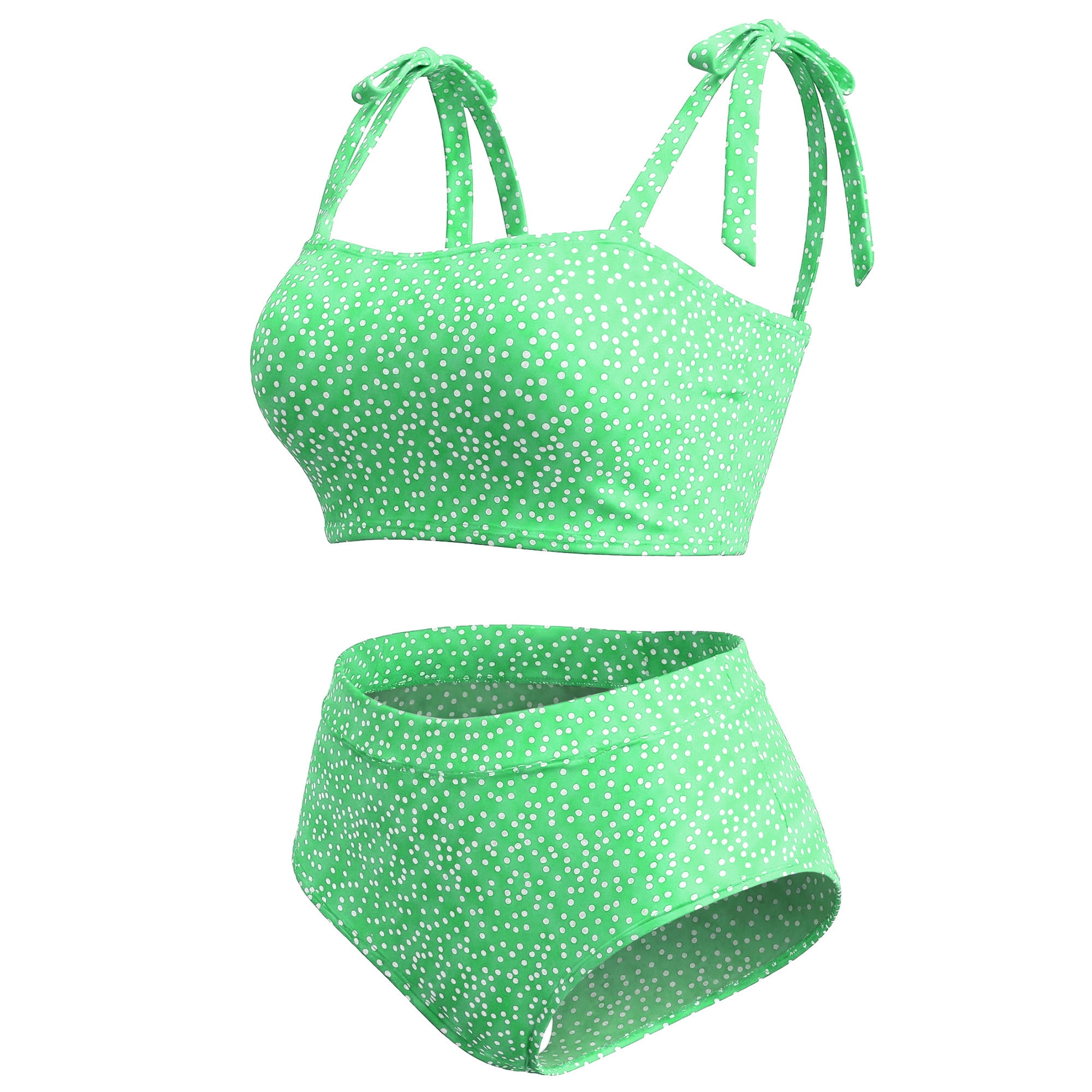 DARING DIVA Women's Plus 2pcs Polka Dots Bikini Bandeau Suits 1X Grass Green