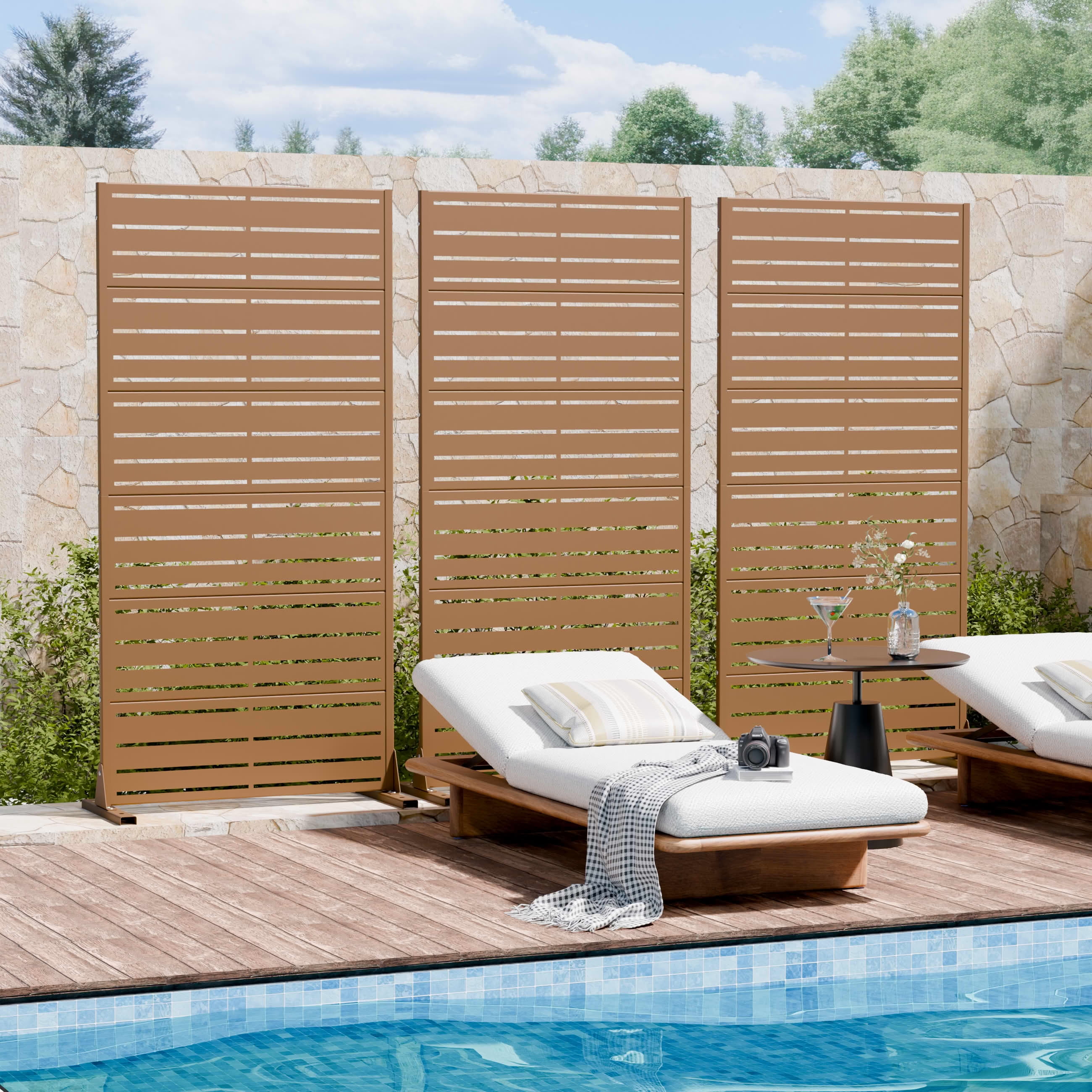 MAYEERTY 2-Piece Outdoor Metal Privacy Screen 6ft × 3ft Brown, 6-Panel Wide-Narrow Louvered, Rust-Resistant for Garden
