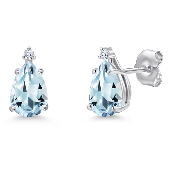 Gem Stone King 14K White Gold Sky Blue Aquamarine Stud Earrings for Women | 1.60 Cttw | Gemstone March Birthstone | Pear Shape 8X5MM