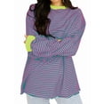 thumbnail image 1 of Camiseta de Larga Extragrande para Mujer, Túnica A Rayas con Bloques de Color, Sudadera Holgada de Otoño con Cuello Redondo Rosa Roja M, 1 of 10