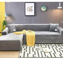 SHANNA Plush Velvet Sofa Cover, Sectional Sofa Couch Cover,2 Piece Stretch Slipcover for L-Shaped Couch Cover (AA=74-90in, BB=74-90in), Silver Gray