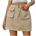 thumbnail image 2 of Ndbuld Women's Mini High Waisted Skirt Women's Denim Workwear Pocket Skirt Casual Drawstring Elastic Waist Short Skirt Summer Clearance,Khaki,L, 2 of 8