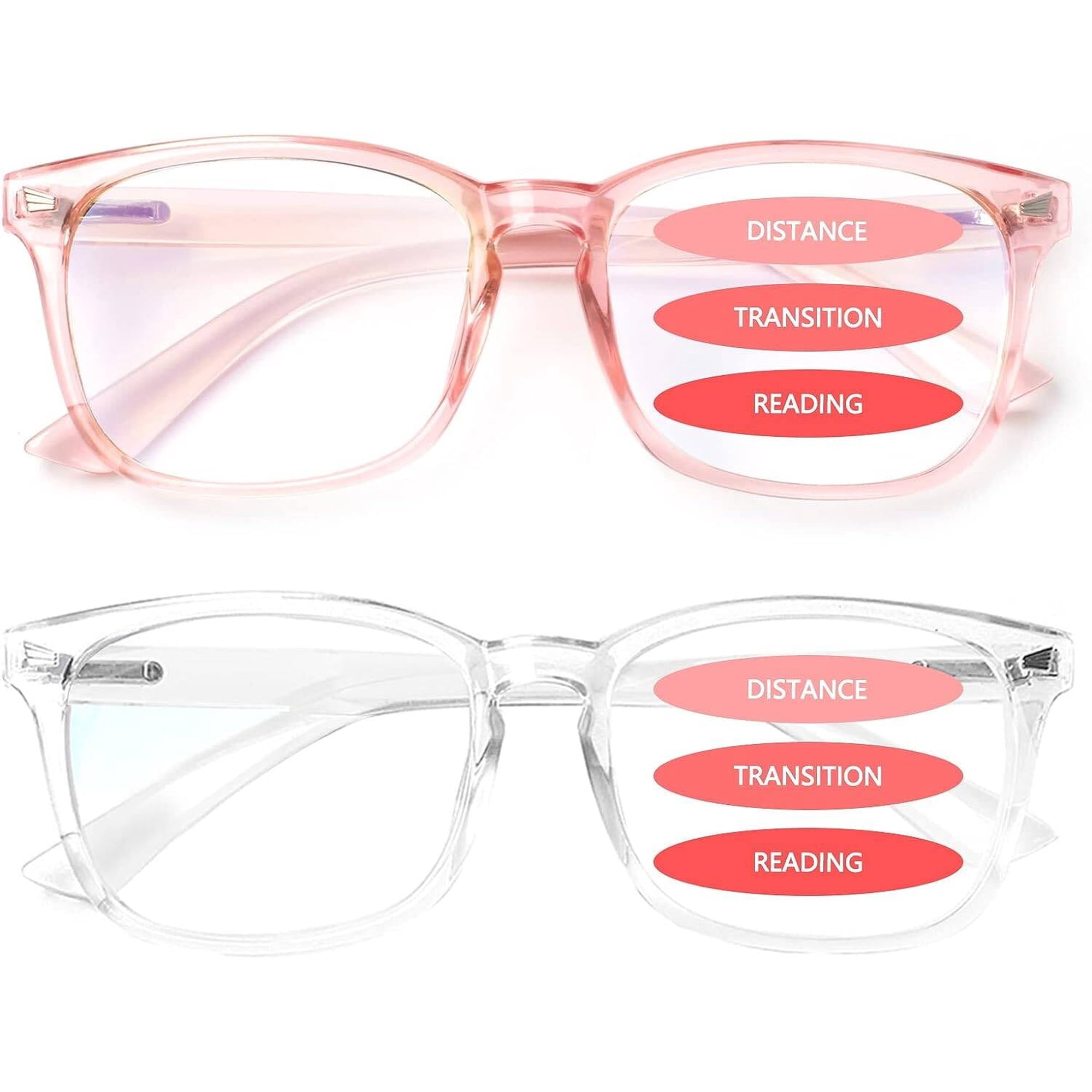 2-Pack Progressive Multifocal Computer Glasses Women Men Blue Light Blocking Reading Glasses Spring Hinge Readers (1Pink 1 Transparent, 2.75)