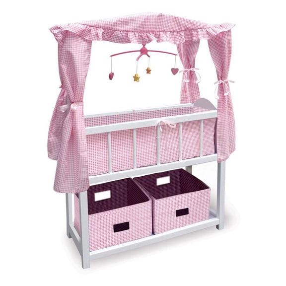 Open Box Badger Basket Canopy Doll Crib with Baskets, Bedding, and Mobile White/Pink