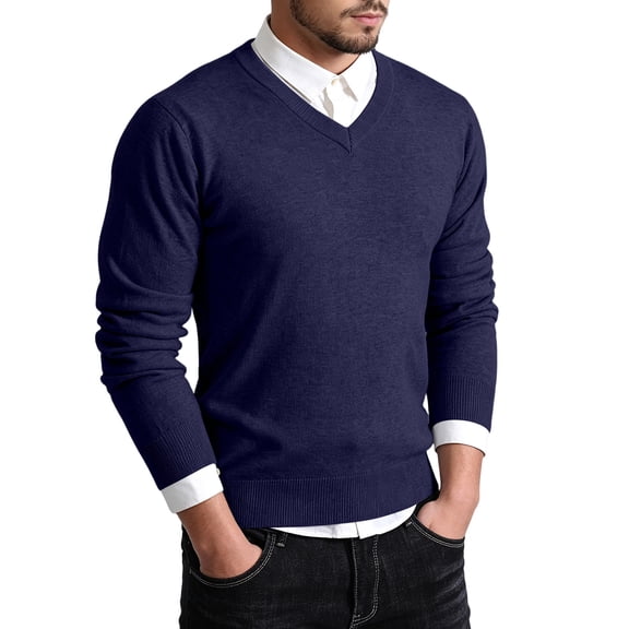 jjayotai Sweaters for Men Casual V Neck Sweater Ribbed Knit Slim Fitted Long Sleeve Pullover Top for Fall Winter
