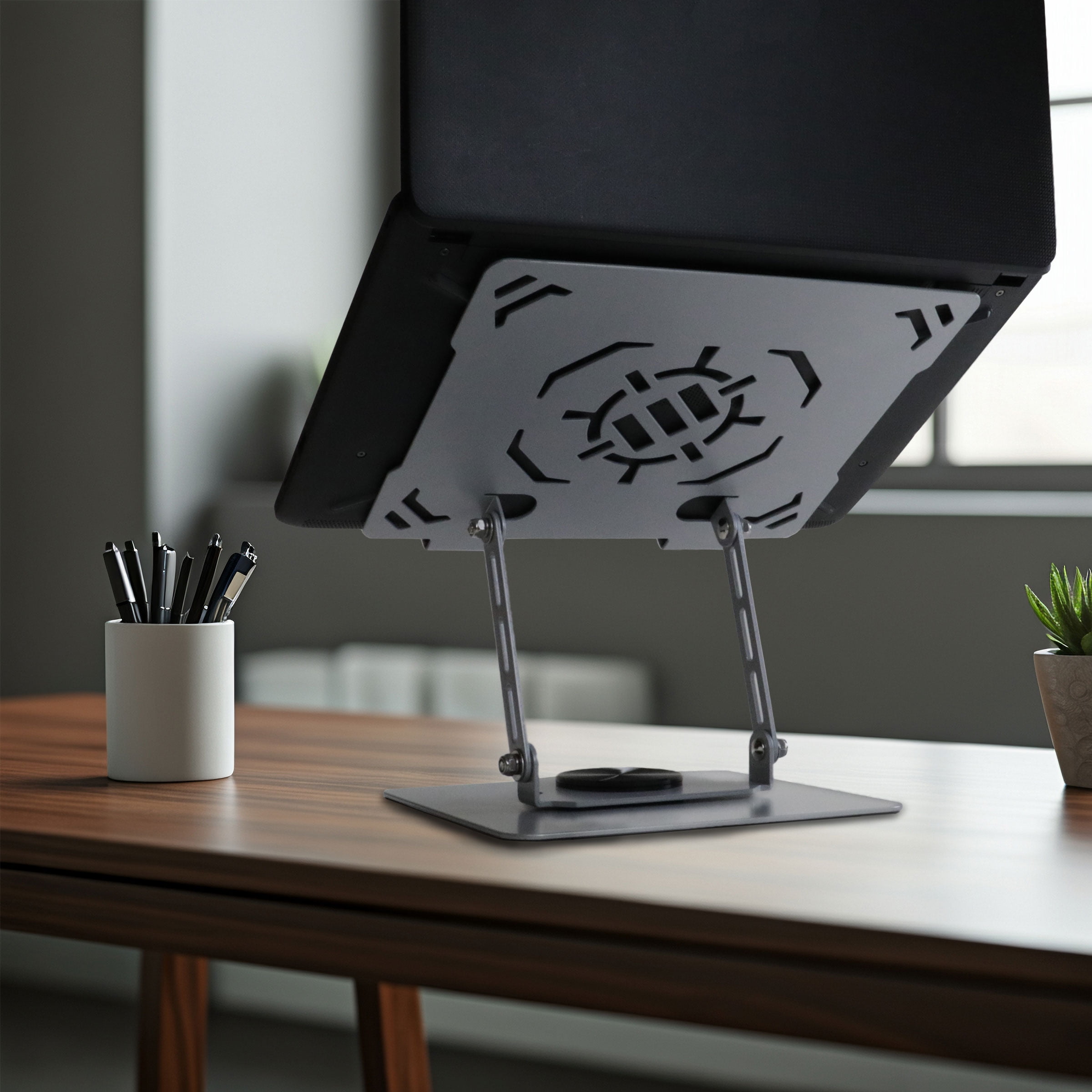 ENHANCE R1 Rotating Laptop Stand with 3 Cable Holders - Adjustable Laptop Riser for Desk - Silver