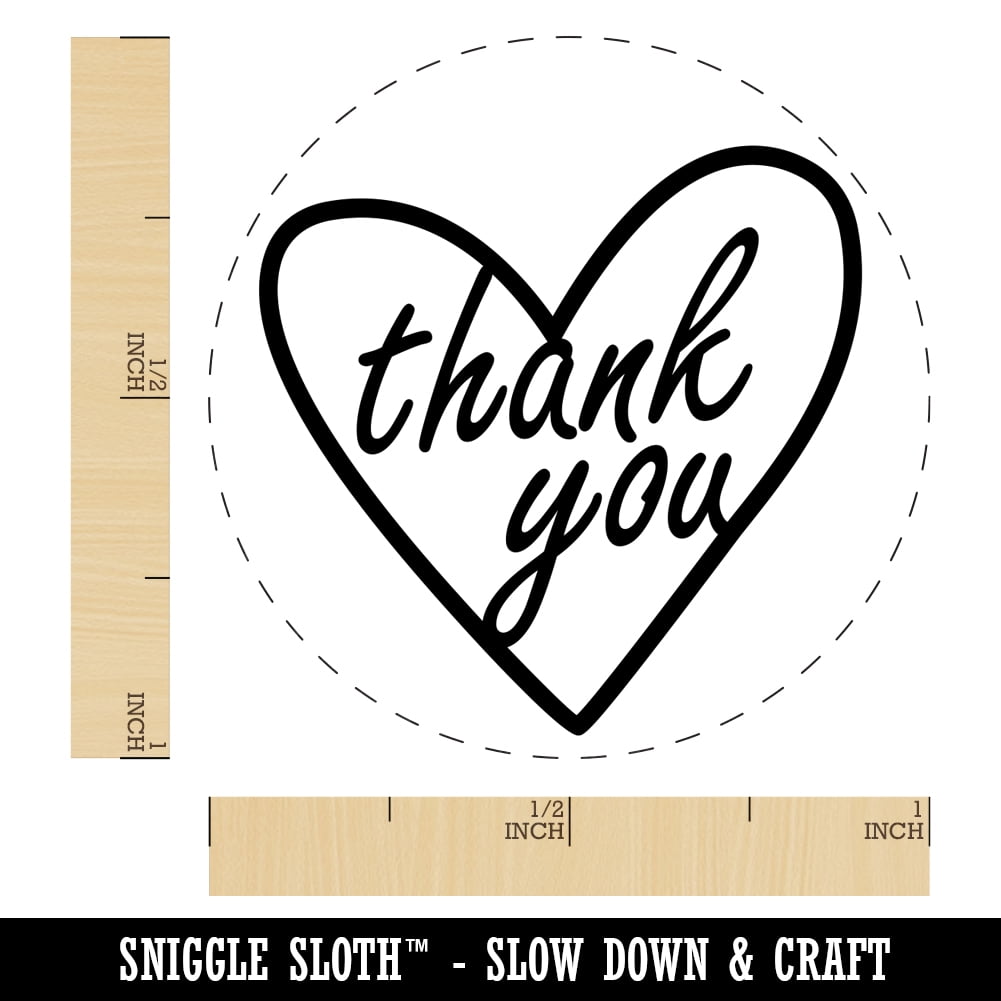 Thank You in Heart Self-Inking Rubber Stamp Ink Stamper - Brown Ink - Medium 1 Inch