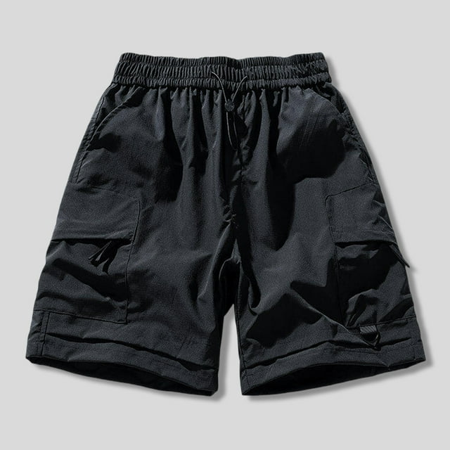 pstuiky Pantalones cortos para hombre, Pantalones cortos de trabajo para hombre, informales, de color liso, con cintura elástica y bolsillos con cremallera Pantalones cortos cargo