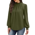 thumbnail image 5 of WTOBBY Women's Fashionable Elegant Top with Chest Pleated Detail and Stand Collar, Long Sleeve Solid Color Design, Perfect for Stylish Outfits and Formal Casual Wear,Army Green S, 5 of 6