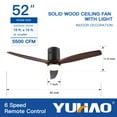thumbnail image 3 of 52-Inch Integrated LED Low Profile Ceiling Fan with Solid Wood Blades - 6-Speed Reversible Motor, Dimmable Lighting, ETL Listed for Quiet Year-Round Home Use, 3 of 9