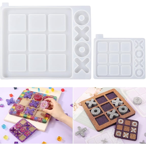 Large Tic Tac Toe Resin Mold 2Pcs, Tic Tac Toe Molds for Resin Casting, Large Epoxy Resin Silicone Molds for DIY Tabletop Board Game,Travel Game