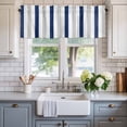 thumbnail image 2 of Navy Blue Stripe Farmhouse Short Window Curtain Valances, Geometric Grey White Vertical Striped Rod Pocket Kitchen Valances for Living Room Bedroom Bathroom Cafe 42" x 18", 2 of 8