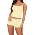 thumbnail image 5 of Dagugfen Pajama Sets for Women Sleeveless Camisole Tops Spaghetti Strap Elastic Waist 2" Shorts Home Sleepwear Sets(S,Yellow), 5 of 6