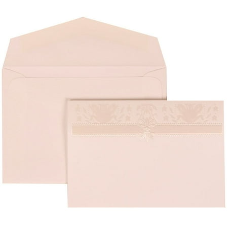 JAM Paper Wedding Invitation Set, Small, 3 3/8" x 4 3/4"- Ivory Card with White Envelope Pink and Ivory Band, 100/pack