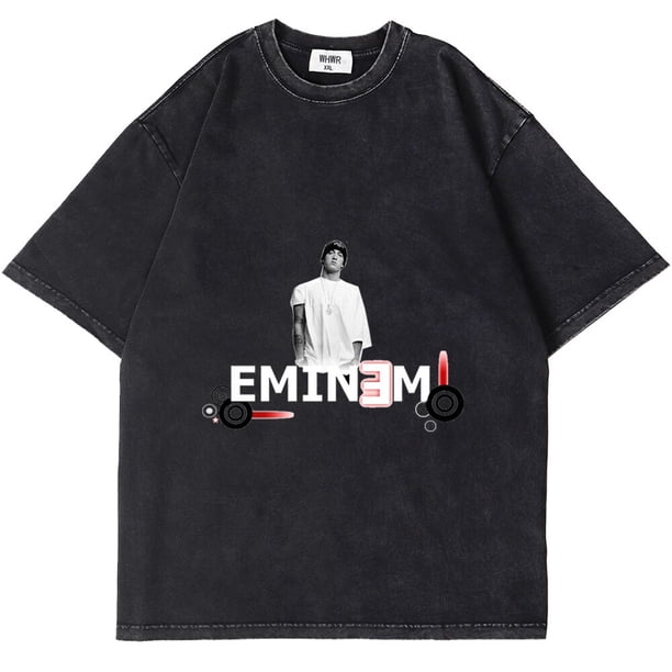 Eminem-Camiseta de Rap Hop para hombre, camisa Retro lavada, informal, de manga corta, de gran tamaño, con cuello redondo, Unisex