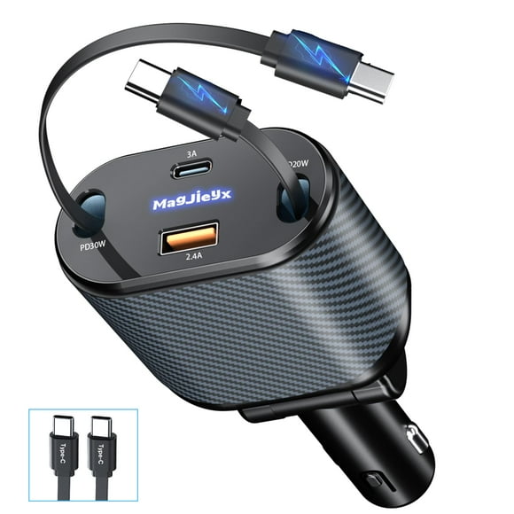 Cargador de coche MAGJIEYX retráctil 4 en 1 de carga rápida de 80 W
