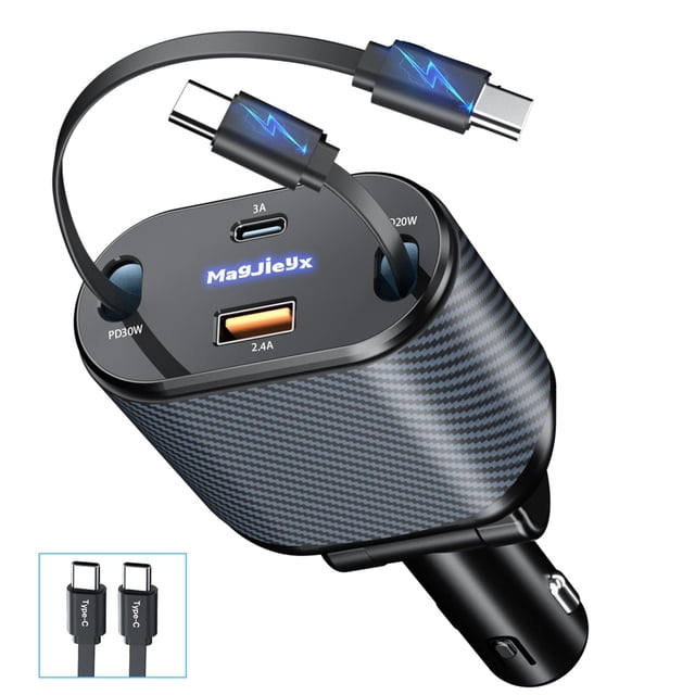 Cargador de coche MAGJIEYX retráctil 4 en 1 de carga rápida de 80 W