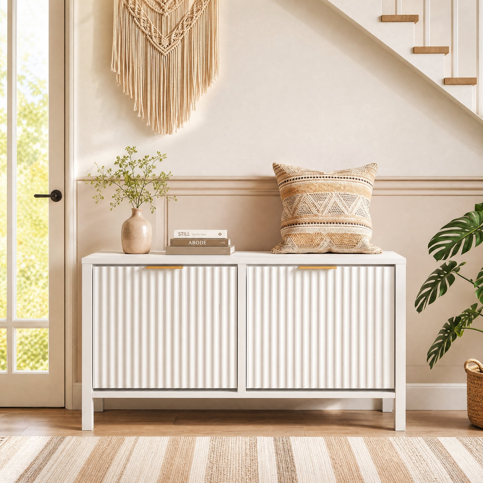 Furnibear Shoe Storage Bench Narrow Wooden Entryway Bench with 2 Flip Drawers and Adjustable Shelves for Hallway Bedroom, White