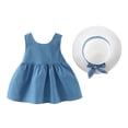 thumbnail image 2 of Rvasteizo Toddler Girls' Dresses Solid Sleeveless Round Neck Plain Denim Dress Matched with Sun Hat for 6 Months-3 Years Summer Outfit, 2 of 4