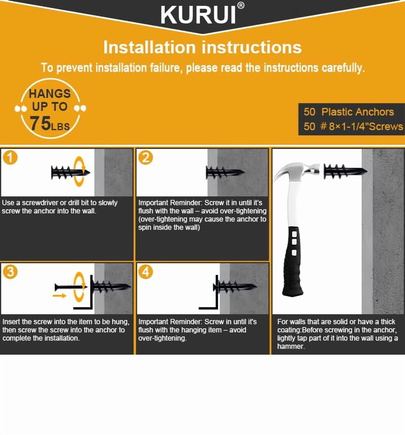 140Pcs #8 Self Drilling Drywall Anchors with Screws Kit, Heavy Duty Dry Wall Anchors for Hanging Sheetrock, 50 Self-Tapping Plastic Drywall Hangers 50 Sheet Rock Screws, Mounting Hardware -75LB