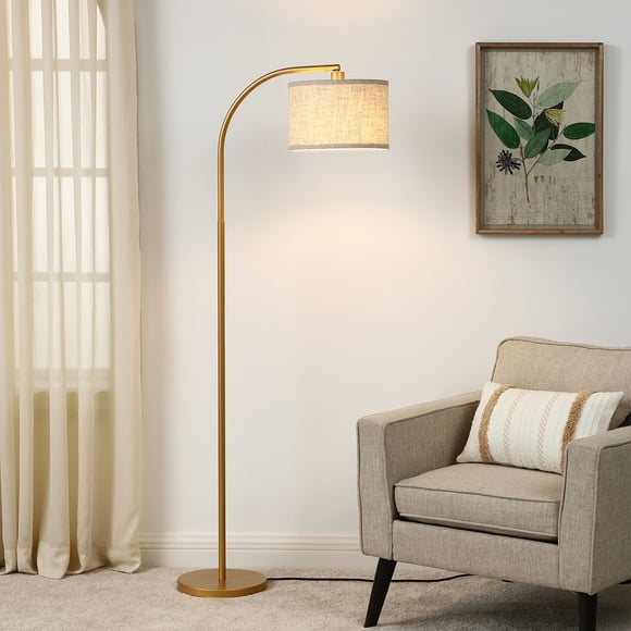 DEWENWILS Modern Arc Floor Lamps for Living Room, 63 inch Metal Standing Lamp with Foot Switch for Bedroom, Office, Gold