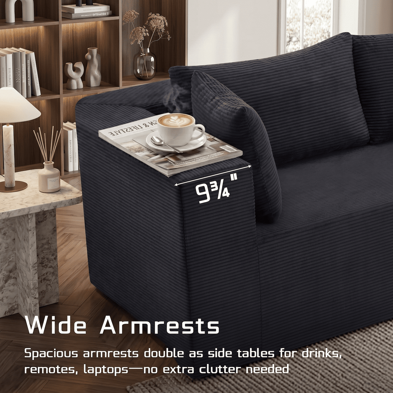 Xiweot 105" Modular Sectional Sofa, Cloud Couch with Chaise, Boneless Corduroy L Shaped Couch, No Assembly Deep Seat Sectional Sofa for Living Room Apartment (Left Chaise)