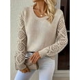 thumbnail image 4 of Hollow Out Crew Neck Pullover Sweater, Elegant Long Sleeve Knit Sweater, Women's Clothing, 4 of 5