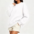thumbnail image 3 of DISKEBUISS Women's Crew Neck Sweatshirt Long Sleeve Oversized Pullover Top for Fall Winter Casual Solid Shirt, 3 of 6