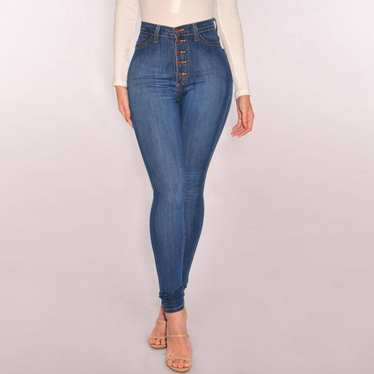 Women High Waisted Skinny Denim Jeans Stretch Slim Pants Calf Length Jeans