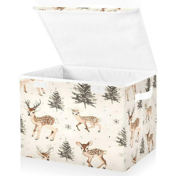 Ryvnso Deer Christmas Tree Large Lidded Foldable Storage Baskets Cubes Boxes Lids Bin for Home