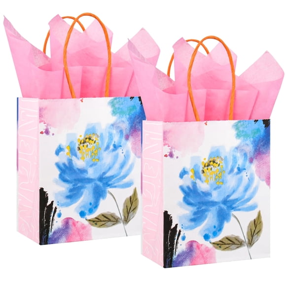 Bolsas de regalo DjinnGlory en miniatura con diseño floral de acuarela con pañuelos, paquete de 24