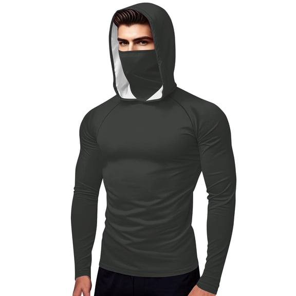 Htigea Mens Womens Rash Guard Shirt Long Sleeve UPF 50  UV Sun Protection Hoodies with Mask Outdoors Fishing Tops Dark Gray S