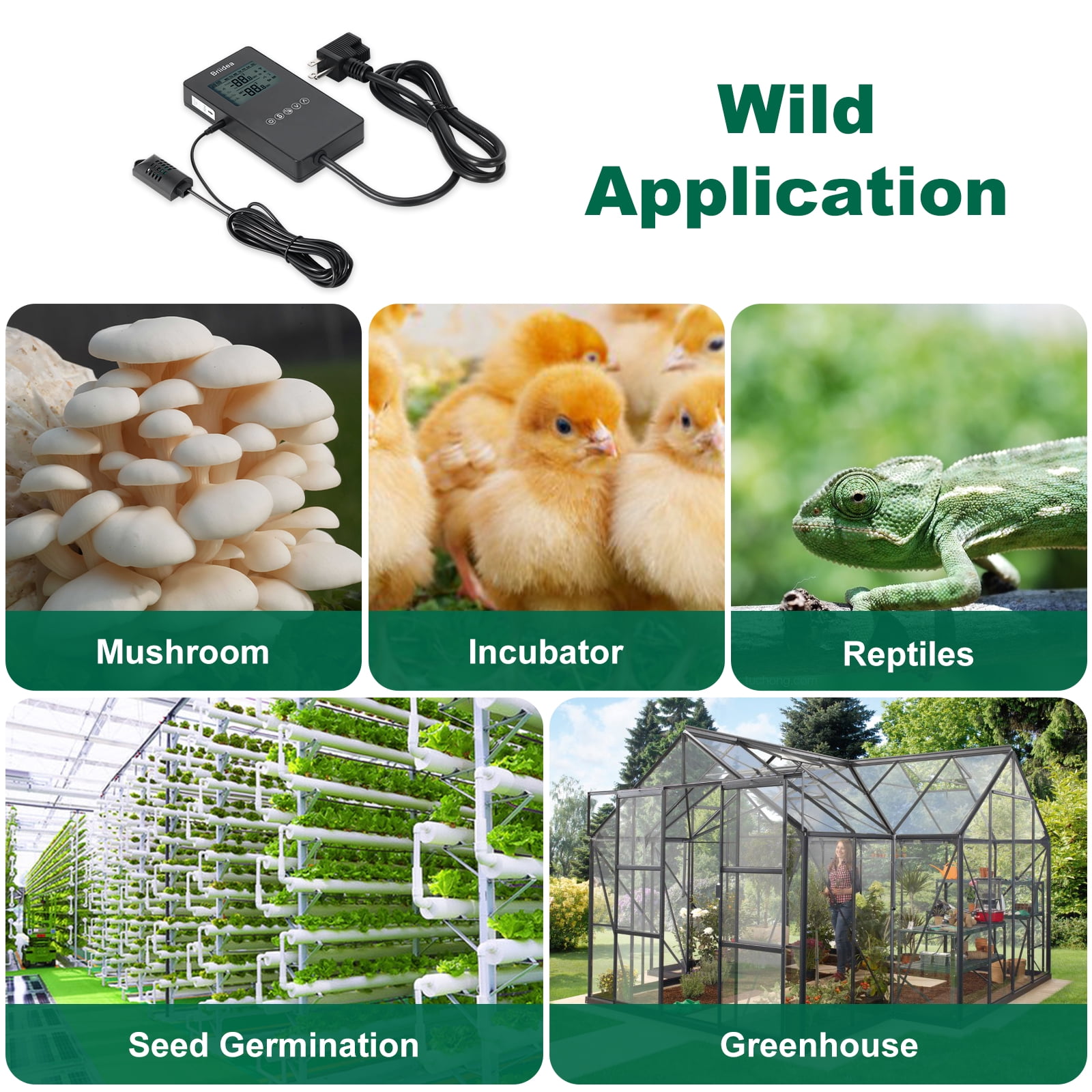Humidity Controller, Briidea Pre-Wired Humidistat Humidifier Dehumidifier with LCD Display High Accuracy Humidity Sensor, Ideal for Greenhouse Mushroom Grow Tent