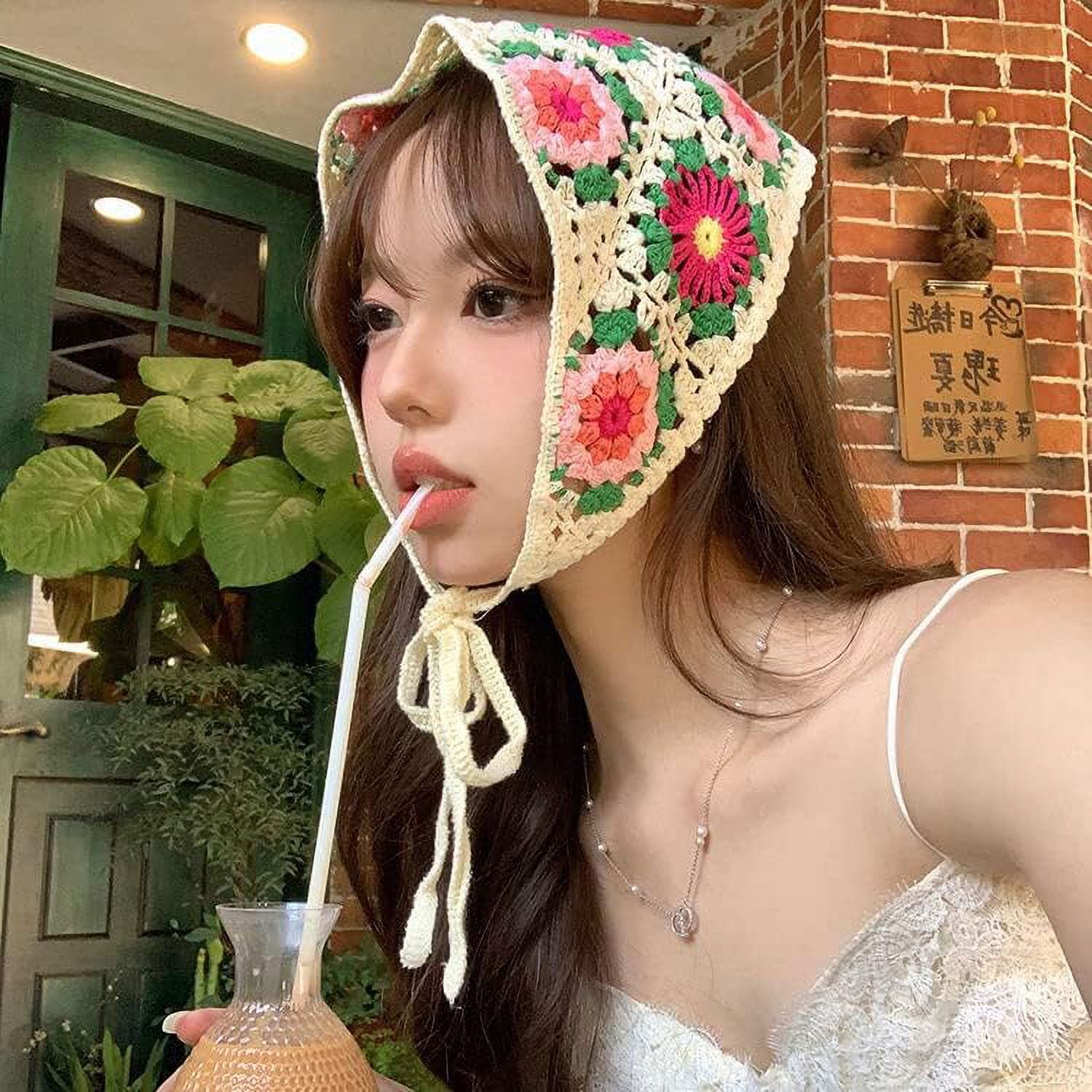 CoCoMangos Women's Crochet Bandana Hair Scarf Y2k Aesthetic