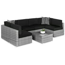 Best Choice Products 7-Piece Modular Outdoor Conversational Furniture Set, Wicker Sectional Sofas w/ Cover - Gray/Black