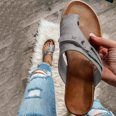 

absuyy Flat Sandals for Women- Beach Sandals Casual Open Toe Summer Slide Sandals #652 Gray