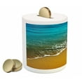 thumbnail image 2 of Landscape Piggy Bank, Tropical Island Beach Caribbean Atlantic Ocean Scenery Art Print, Ceramic Coin Bank Money Box for Cash Saving, 3.6" X 3.2", Pale Blue and Marigold, by Ambesonne, 2 of 4