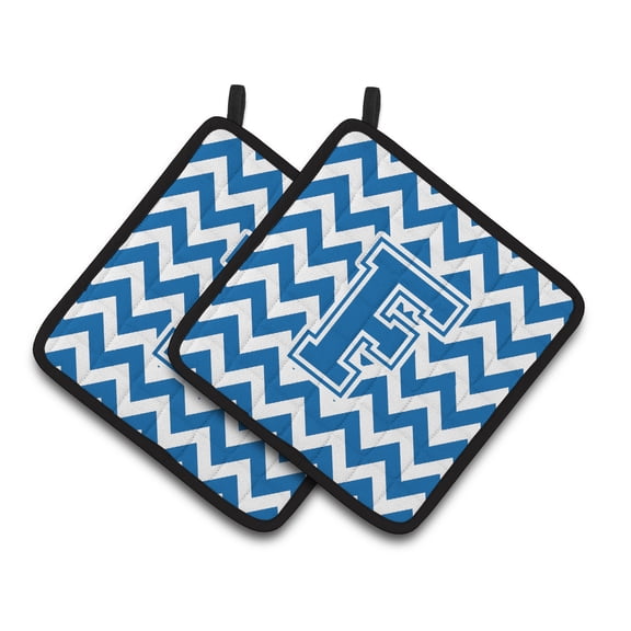 Letter F Chevron Blue and White Pair of Pot Holders