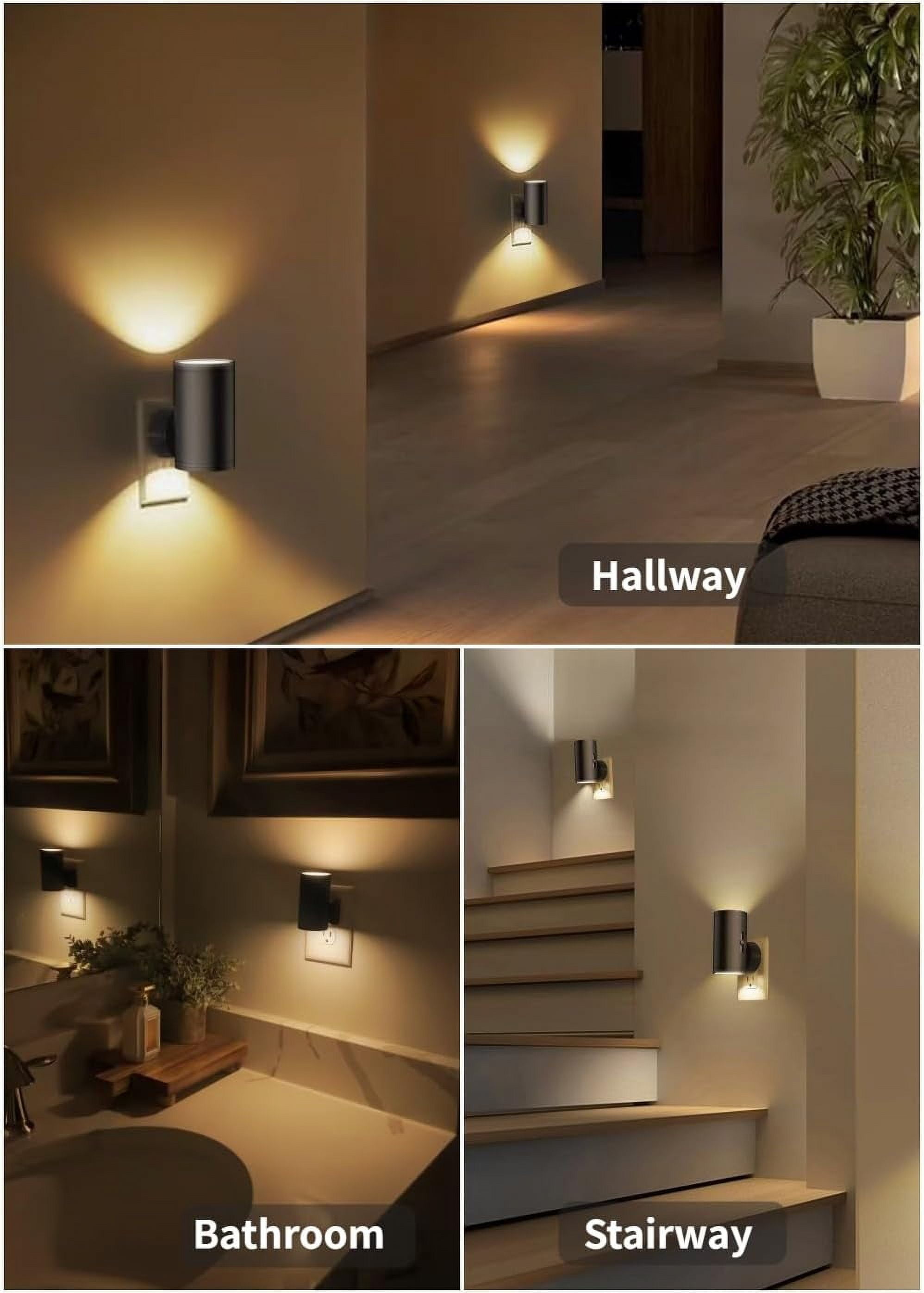 AllWays Plaza LED Night Light Plug in, Night Lights Plug into Wall Dusk to Dawn Sensor,5-300LM Adjustable Brightness, 2700K,Dimmable Night Lights for Kitchen,Hallway Bedroom,Stairway,2 Pack