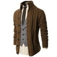 thumbnail image 1 of H2H MENS HIGH NECK TWISTED KNIT CARDIGAN SWEATER WITH BUTTON DETAILS BROWNBEIGE US L/ XL (KMOCAL020), 1 of 6