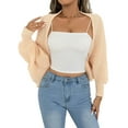 thumbnail image 3 of Women Open Front Ribbed Knit Crop Drop Shoulder Long Sleeve Solid Loose Fit Knitted Crop Cardigan Shrug Apricot One size, 3 of 9