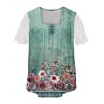 thumbnail image 4 of up to 60% off Gifts Usmixi Shirts for Women Fashion Loose Fit Lace Patchwork Pleated Hem Tunic Tops Summer Trendy Floral Short Sleeve Square Neck Ladies Blouses Green m, 4 of 5