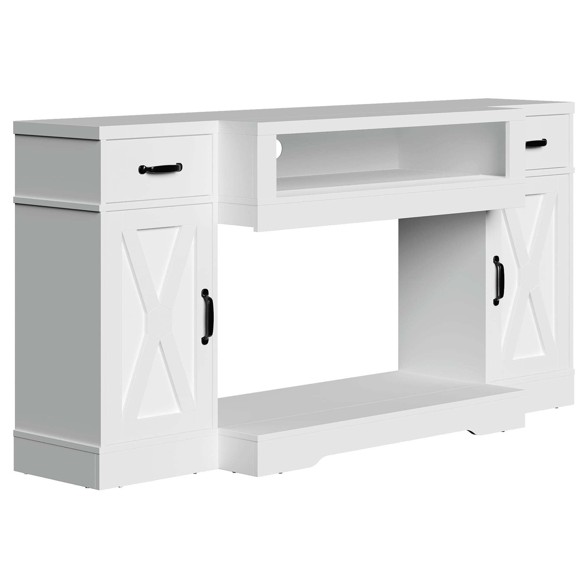 Heynemo TV Stands for TVs up to 75'', Farmhouse Media Console Table with Adjustable Shelves, Double-door Design, Entertainment Center for Living Room, Study Room, Bedroom, White