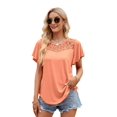 thumbnail image 3 of Women'S Short Sleeve Shirts Dressy Lace Summer Tops 2025 Spring Trendy Casual T-Shirts Cute Blouses Orange Red M, 3 of 8