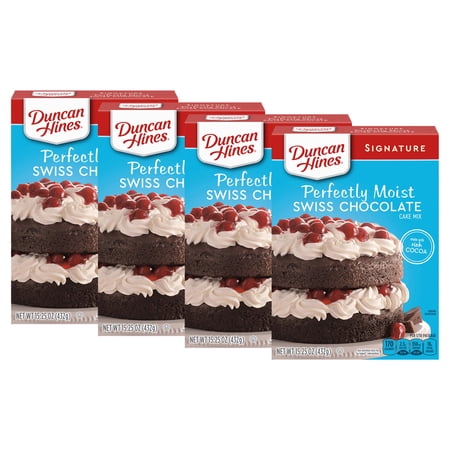 (4 pack) Duncan Hines Signature Perfectly Moist Swiss Chocolate Cake Mix, 15.25 oz.