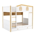 thumbnail image 5 of Harper & Bright Designs Full Over Full House Bunk Bed with Storage Shelves, Solid Wood Full Size Princess Castle Bunk Bed with Trundle for Boys and Girls, White+Natural, 5 of 11