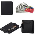 thumbnail image 5 of Billetera de bolsillo de cuero genuino de lujo plegable pequeña y compacta con bloqueo de RFID para mujer, minimonedero para mujer con ventana de identificación, color negro, 5 of 5