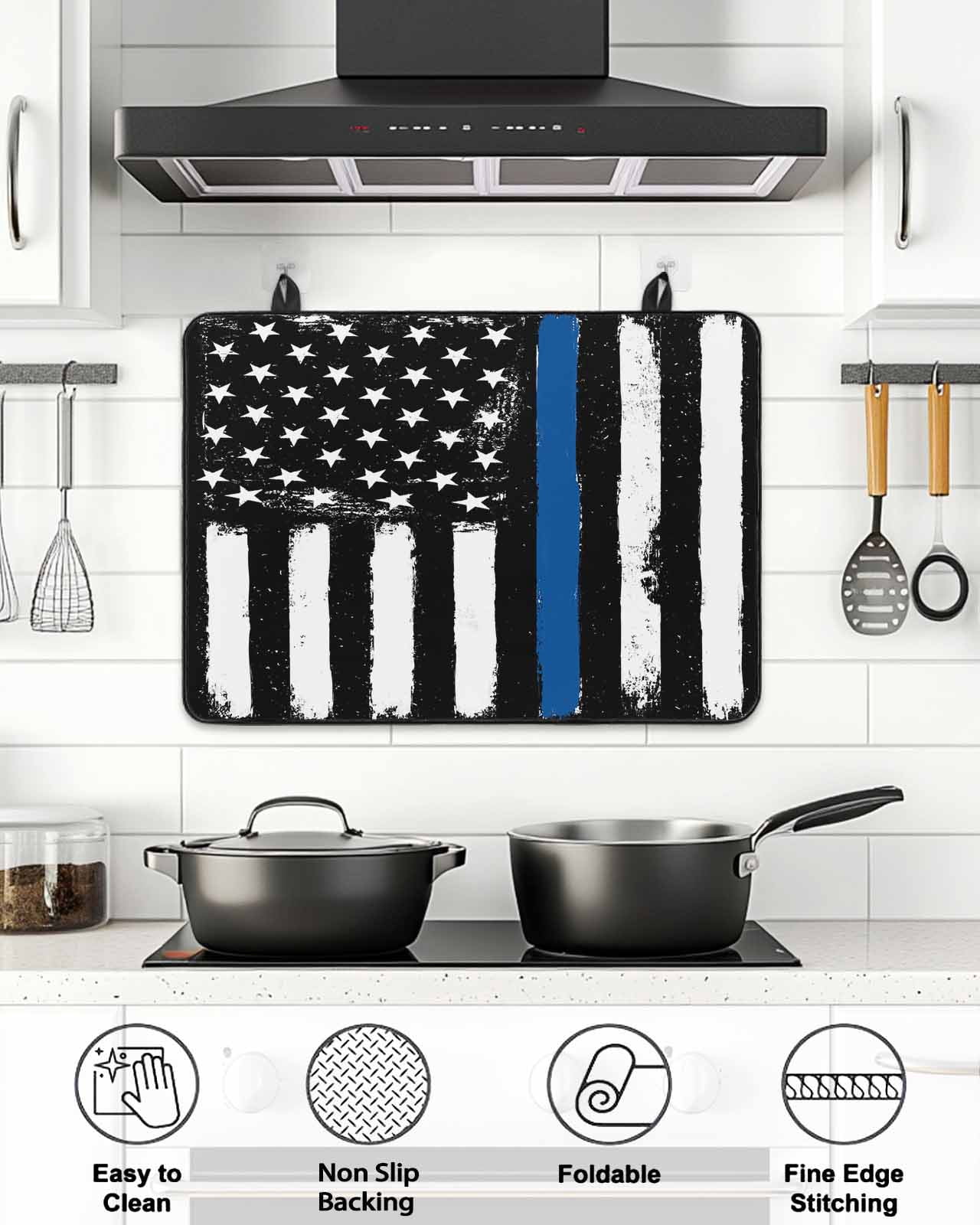 Stove Top Covers for Electric Stove, Blue American Flag Glass Stovetop Cover Protector, Black White Stars Stripe US Flag Induction Cooktop Protector Oven Mat for Kitchen Countertop 24"x21"